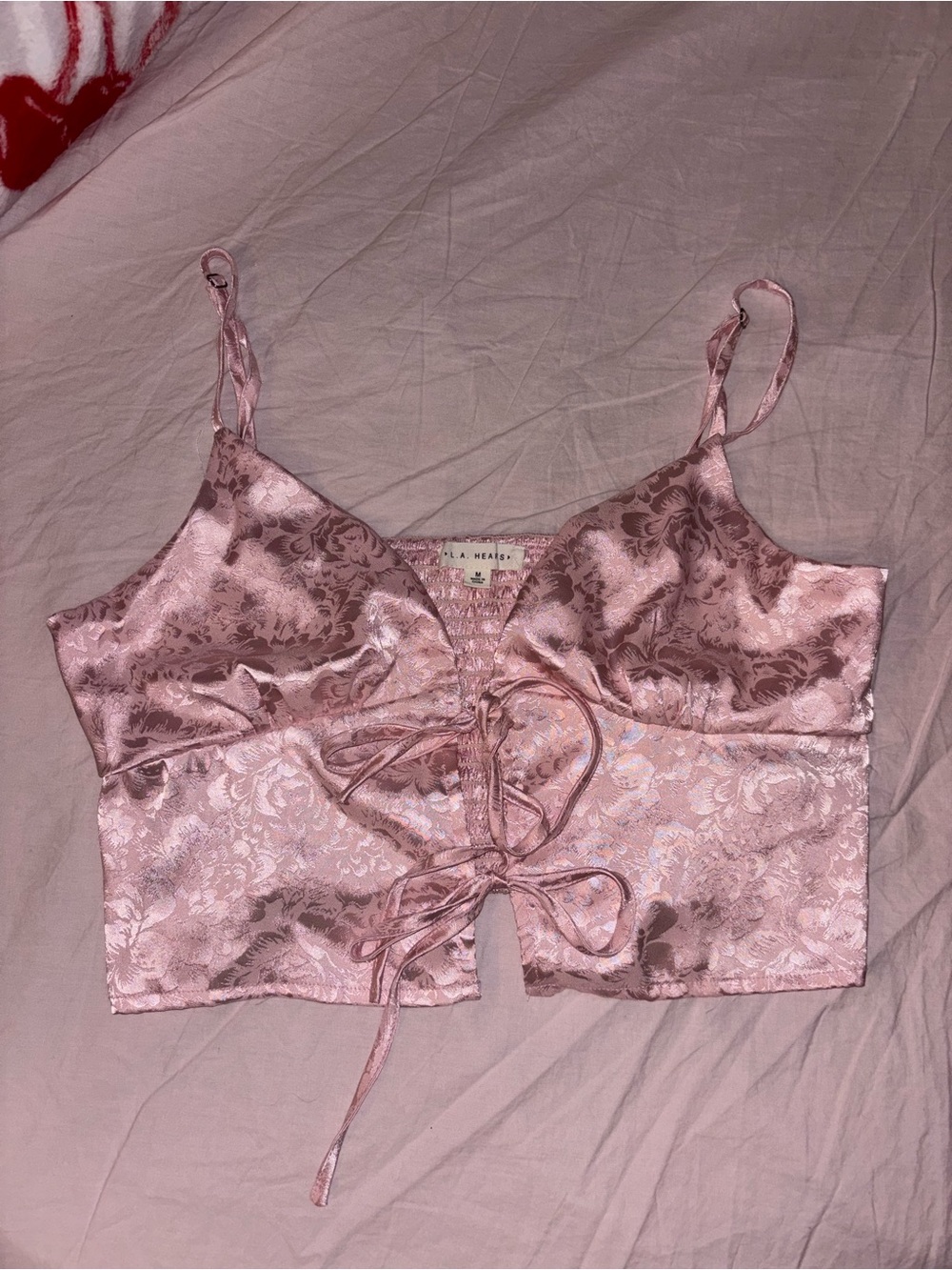 Silky Pink Lace-Up Satin Cami Top